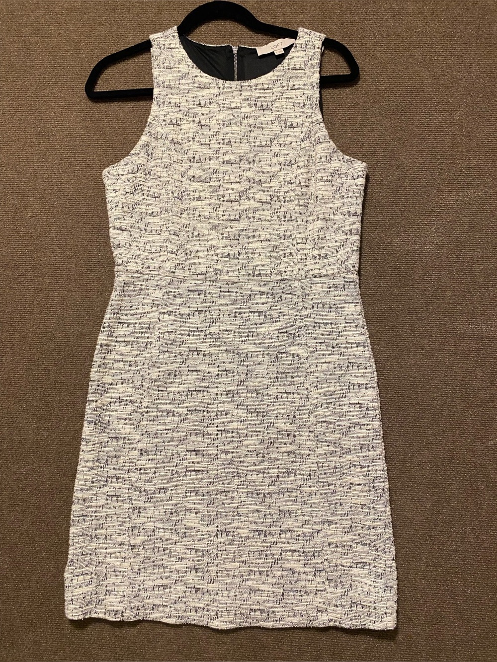 LOFT Black White Textured Tweed Sleeveless Sheath Dress 8